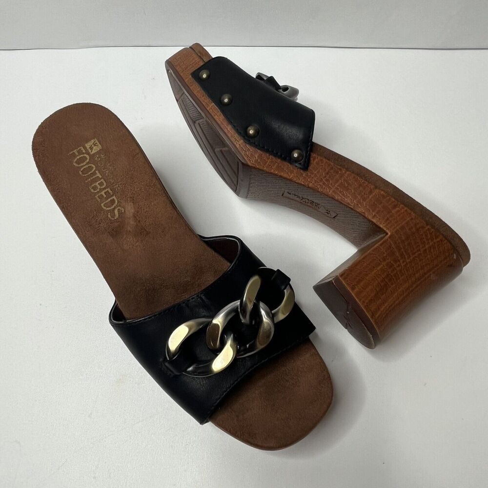 White Mountain Black Faux Leather Heeled Sandals Jem Footbeds